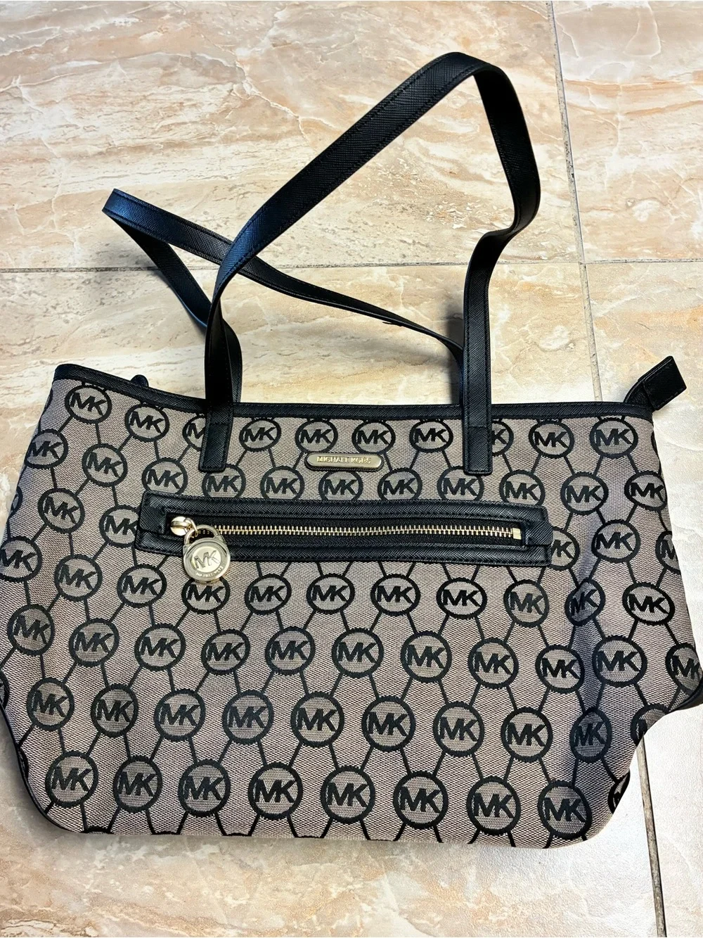 NEW Vintage Michael Kors black and beige Monogram Tote